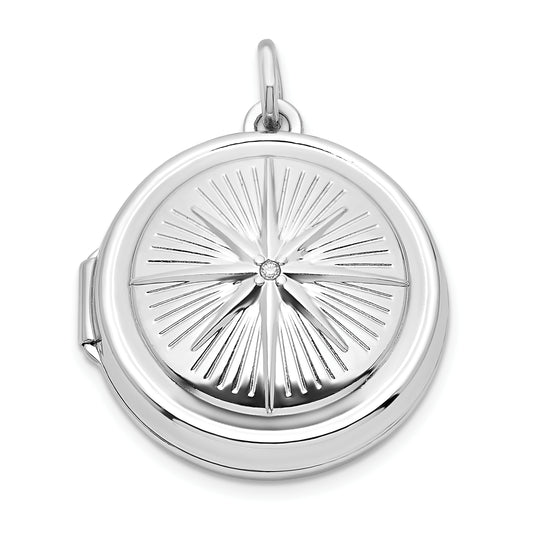 Sterling Silver Rhodium-Plated Cz Compass 20mm Round Locket