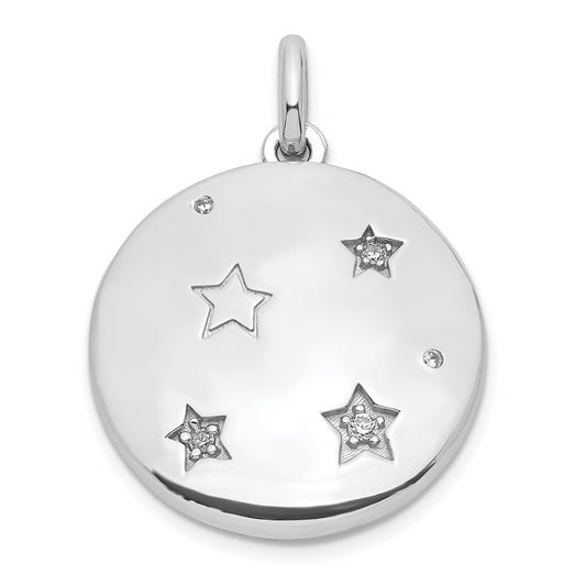 Sterling Silver Rhodium-Plated Cz Stars 20mm Swing Locket