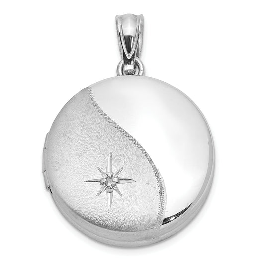 Sterling Silver Rhodium-Plated Diamond 20mm Round Locket