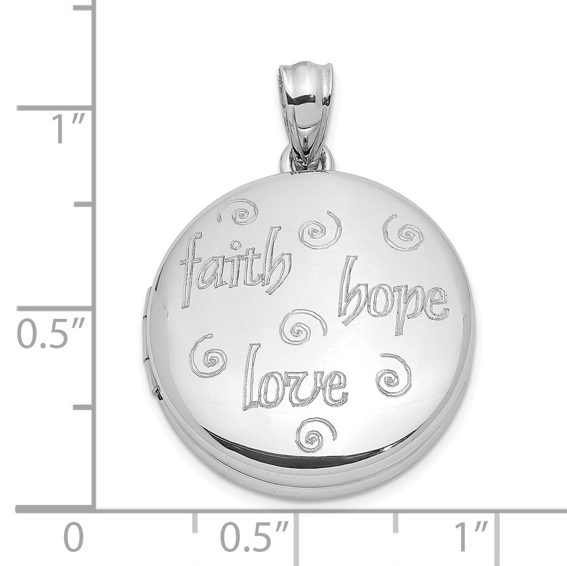 Sterling Silver Rhodium-Plated Faith, Hope, Love 20mm Round Locket