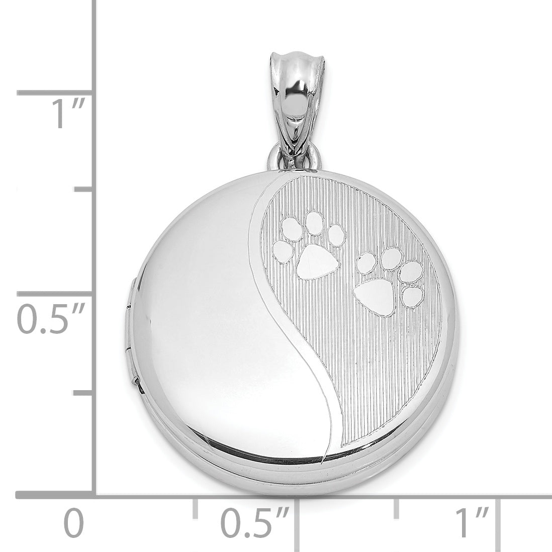 Sterling Silver Rhodium-Plated Polished Paw Prints 20mm Round Locket