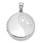 Sterling Silver Rhodium-Plated Polished Paw Prints 20mm Round Locket