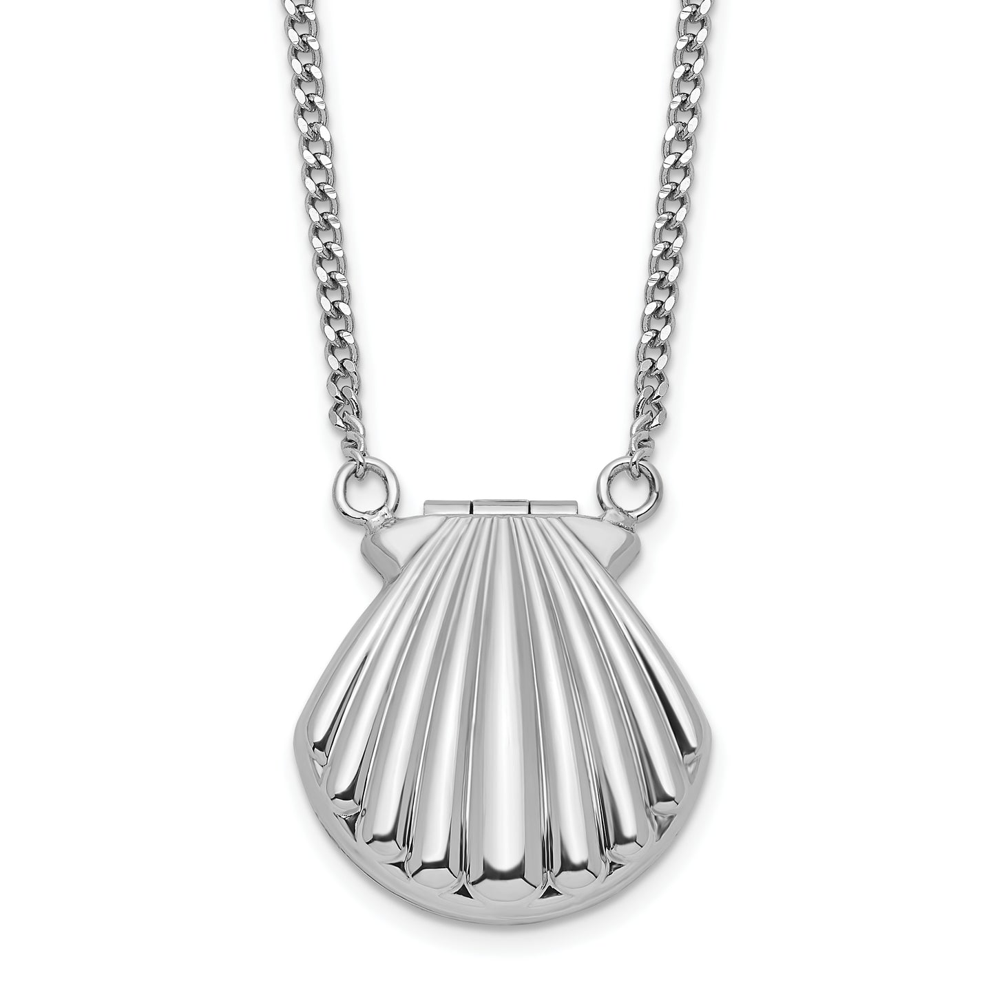 Sterling Silver Rhodium-Plated Seashell 15mm Locket Necklace