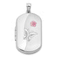 Sterling Silver Rh-Plated Enamel Flower Butterfly 30X19mm Rectangle Locket