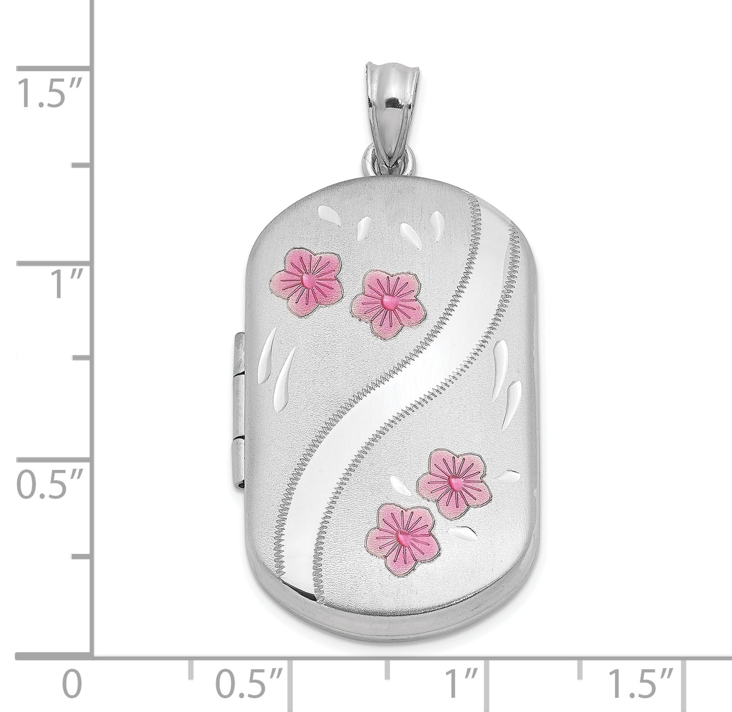 Sterling Silver Rhodium-Plated Enamel Flowers 30X19mm Rectangle Locket