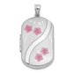 Sterling Silver Rhodium-Plated Enamel Flowers 30X19mm Rectangle Locket