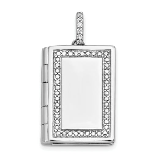 Sterling Silver Rhodium-Plated Cz 19mm Book Locket