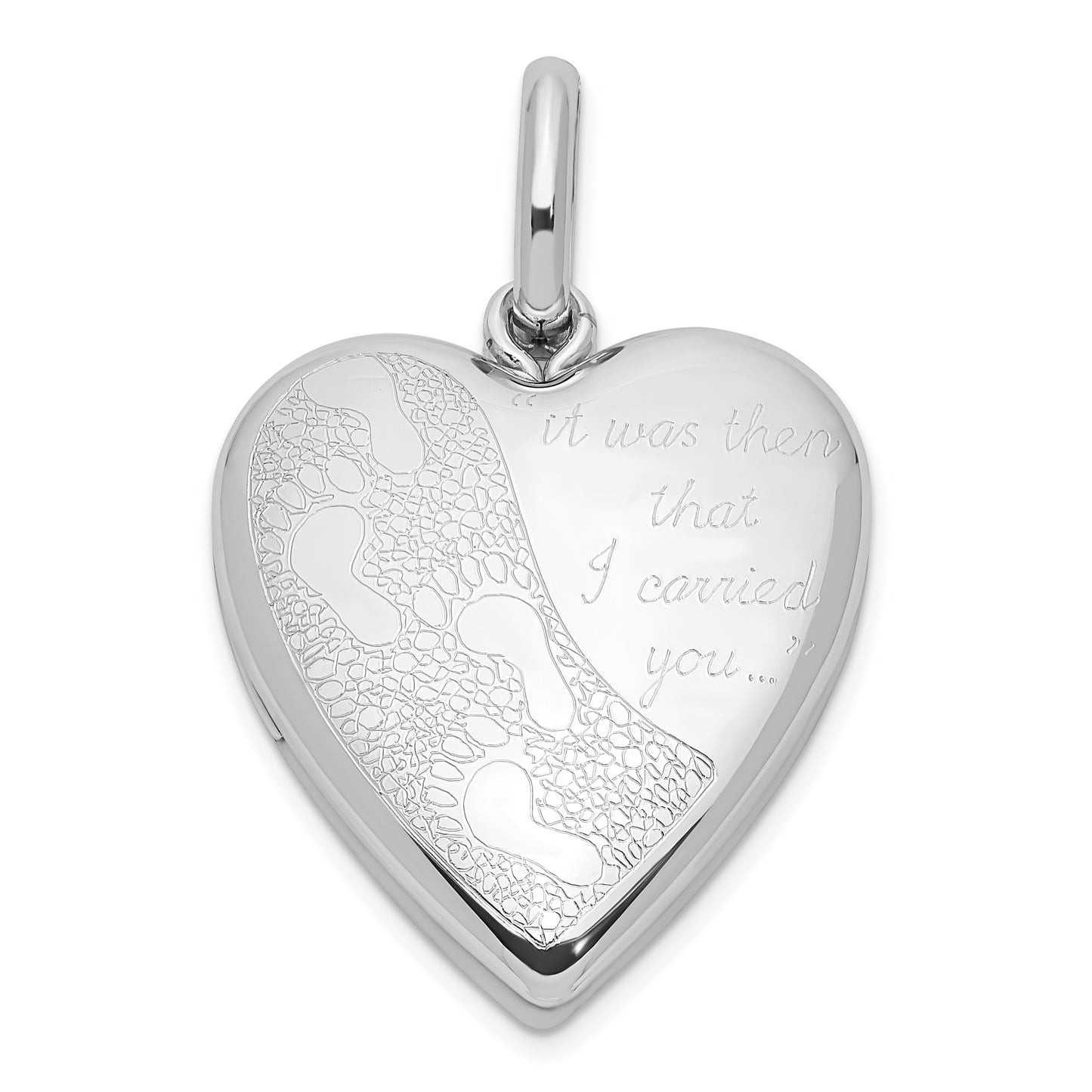 Sterling Silver Rhodium-Plated 20mm Footprints Heart Swing Locket