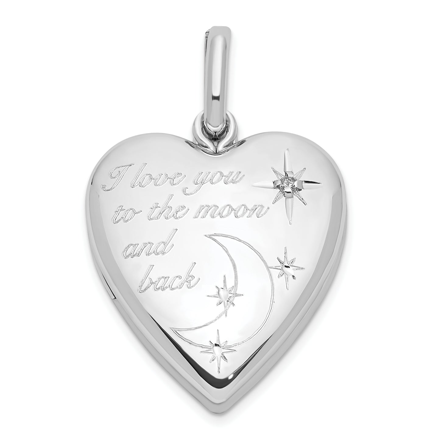 Sterling Silver Rhod-Pltd 20mm Diamond Love To Moon Swing Locket