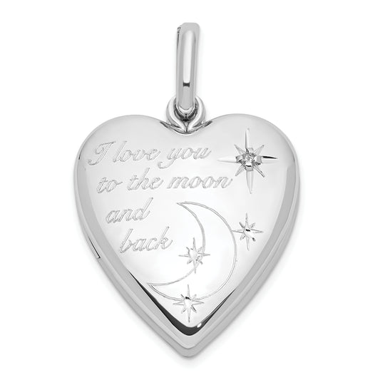 Sterling Silver Rhod-Pltd 20mm Diamond Love To Moon Swing Locket