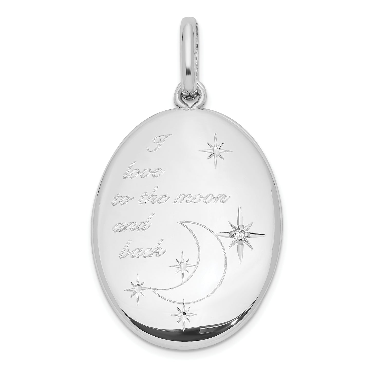 Sterling Silver Rhod-Pltd 26mm Diamond I Love Moon Oval Swing Locket