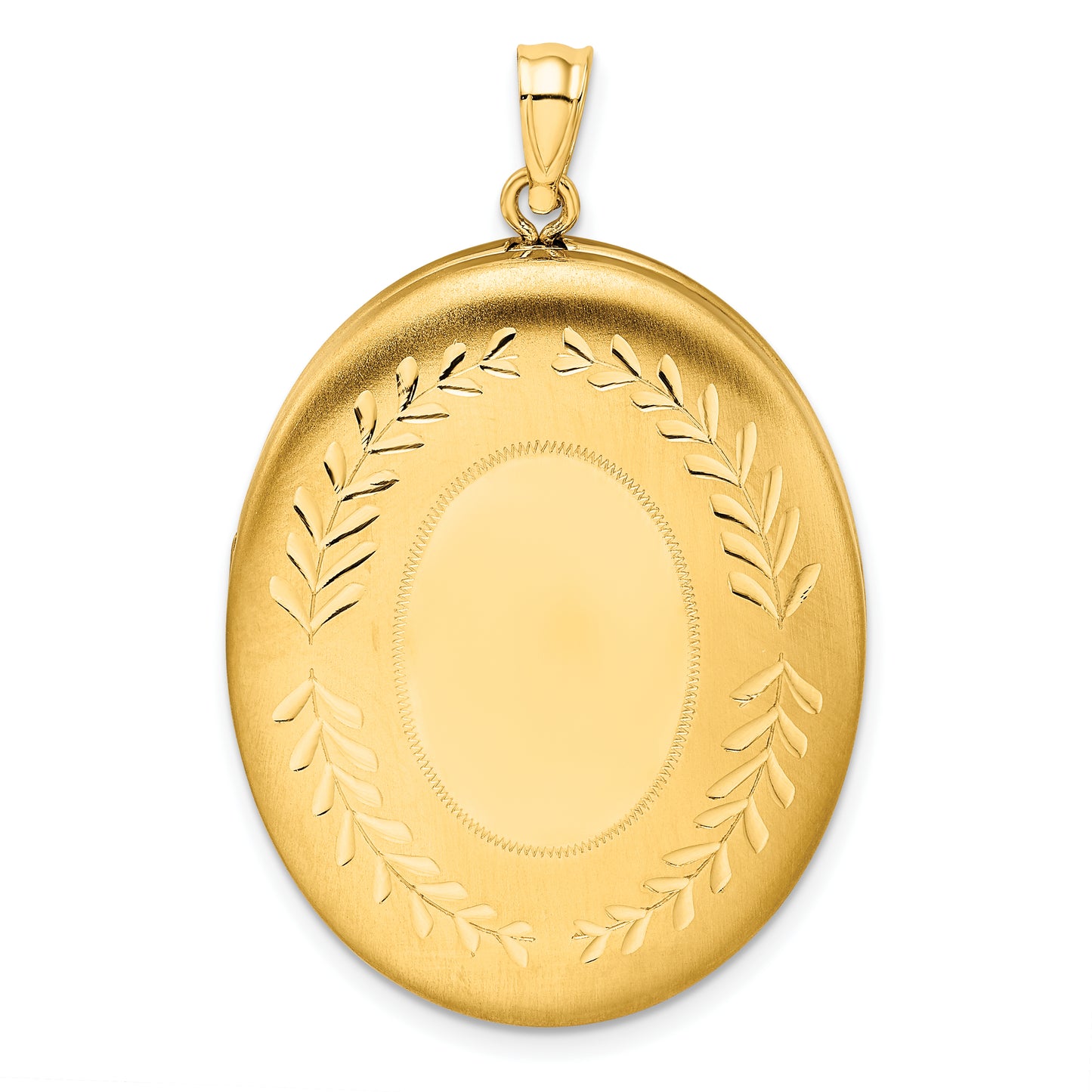 Gold Filled 14/20 1/20 34mm Polished/Satin Leaf Border 2-Frame Oval Locket