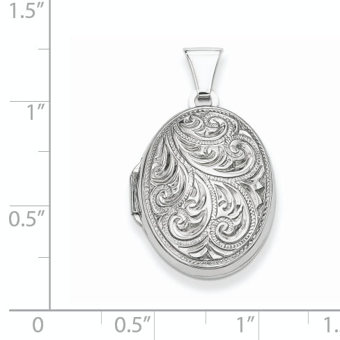 Sterling Silver Rhodium-Plated Reversible Scroll Oval Locket