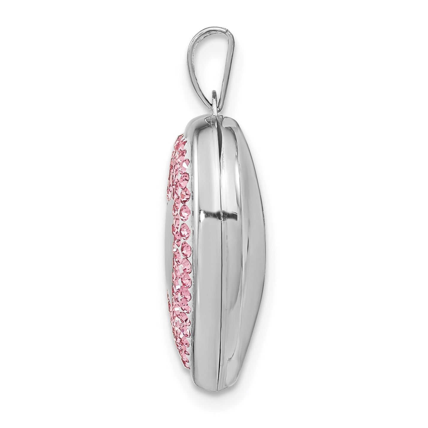 Sterling Silver Rhodium-Plated 18mm Pink Preciosa Crystal Heart Locket