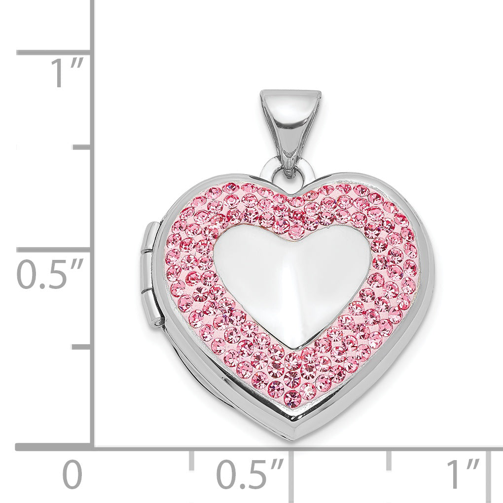 Sterling Silver Rhodium-Plated 18mm Pink Preciosa Crystal Heart Locket