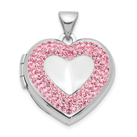 Sterling Silver Rhodium-Plated 18mm Pink Preciosa Crystal Heart Locket