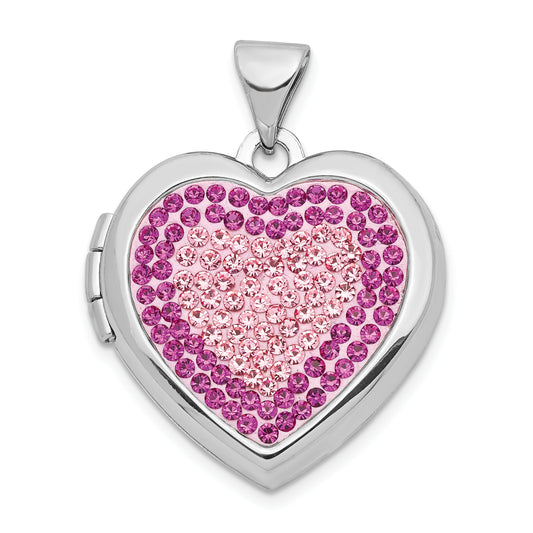 Sterling Silver Rhodium-Plated 18mm Preciosa Crystal Heart Locket