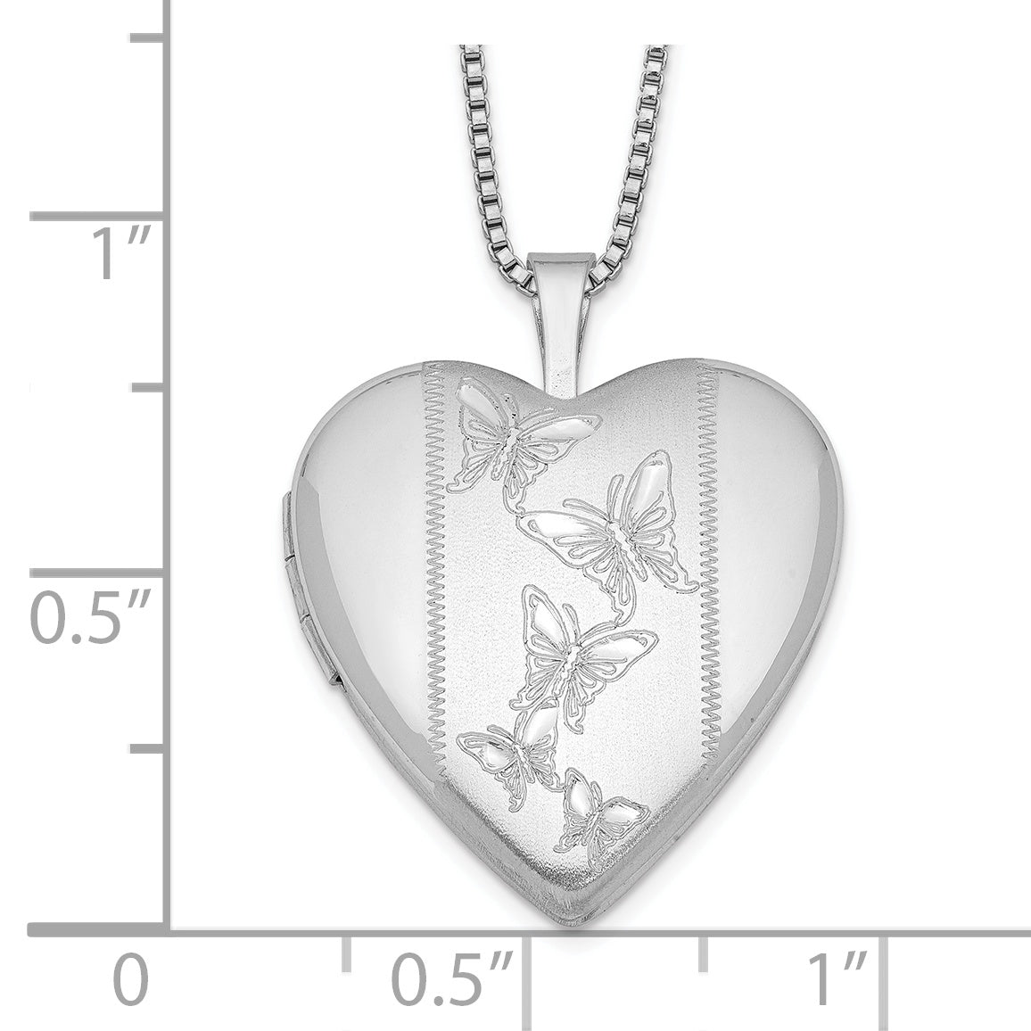 Sterling Silver Rhodium-Plated 20mm Butterflies Heart Locket Necklace