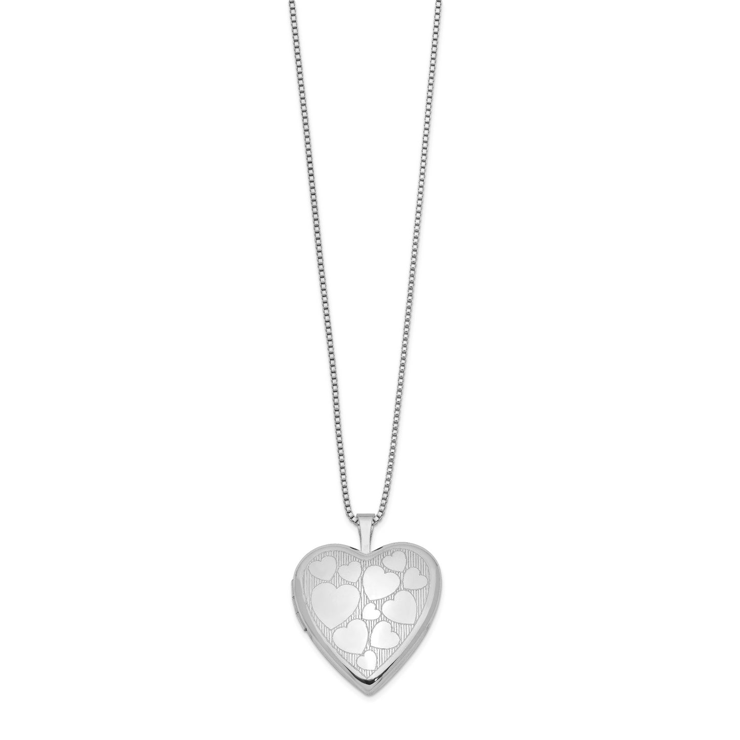 Sterling Silver Rhodium-Plated 20mm Floating Hearts Heart Locket Necklace