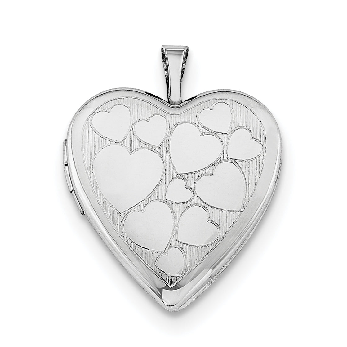 Sterling Silver Rhodium-Plated 20mm Floating Hearts Heart Locket Necklace