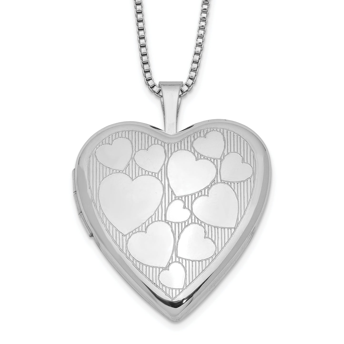 Sterling Silver Rhodium-Plated 20mm Floating Hearts Heart Locket Necklace