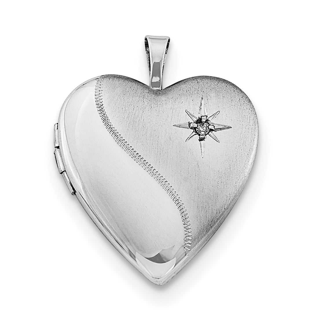 Sterling Silver Rhodium-Plated 20mm Satin Diamond Heart Locket Necklace