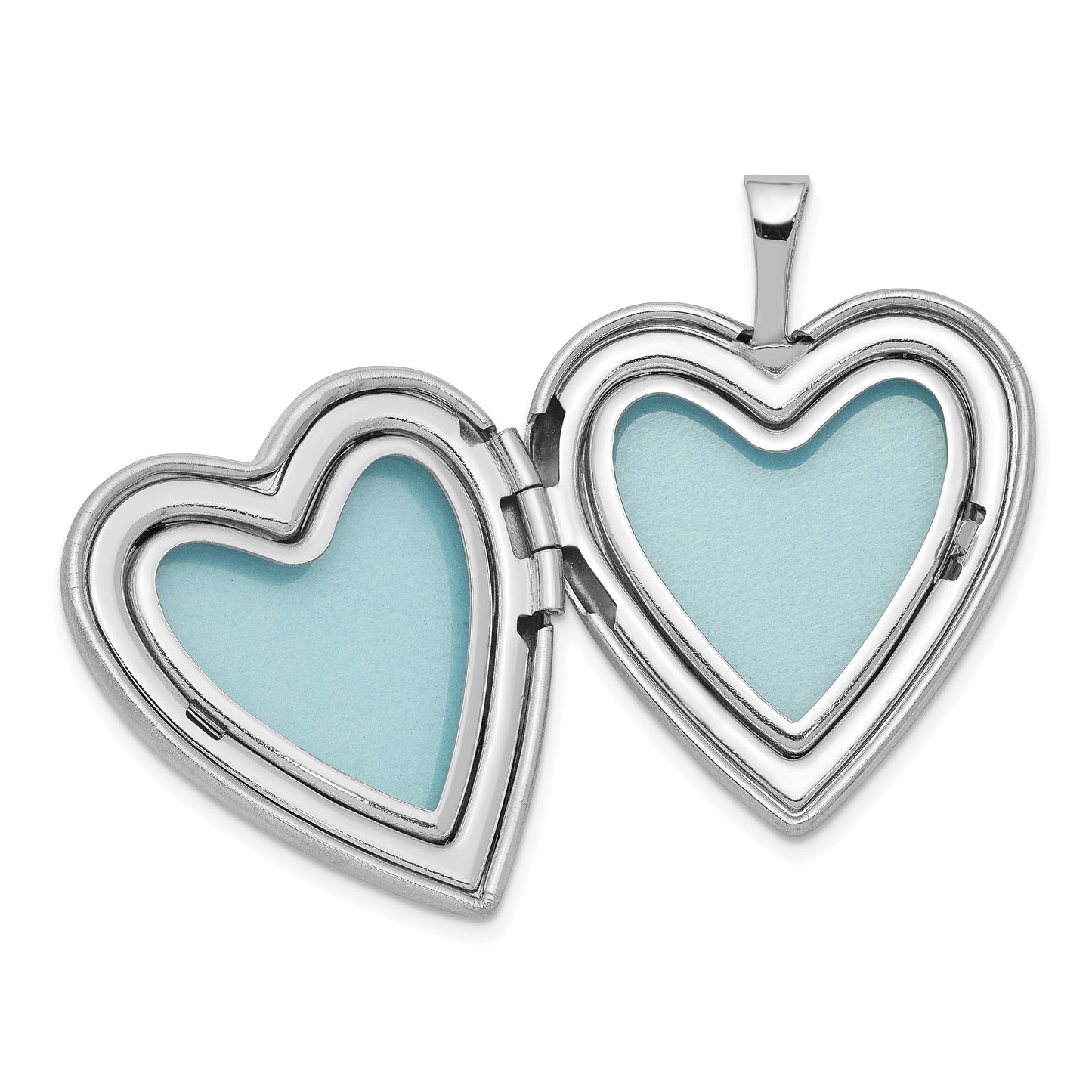 Sterling Silver Rhodium-Plated 20mm Satin Diamond Heart Locket Necklace