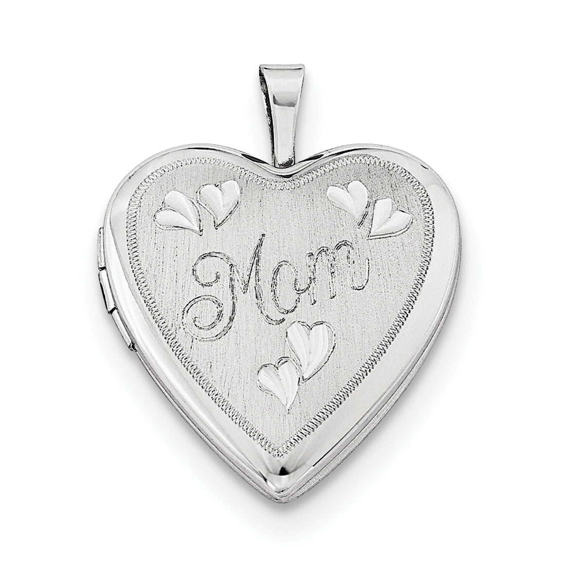 Sterling Silver Rhodium-Plated 20mm Mom Heart Locket Necklace