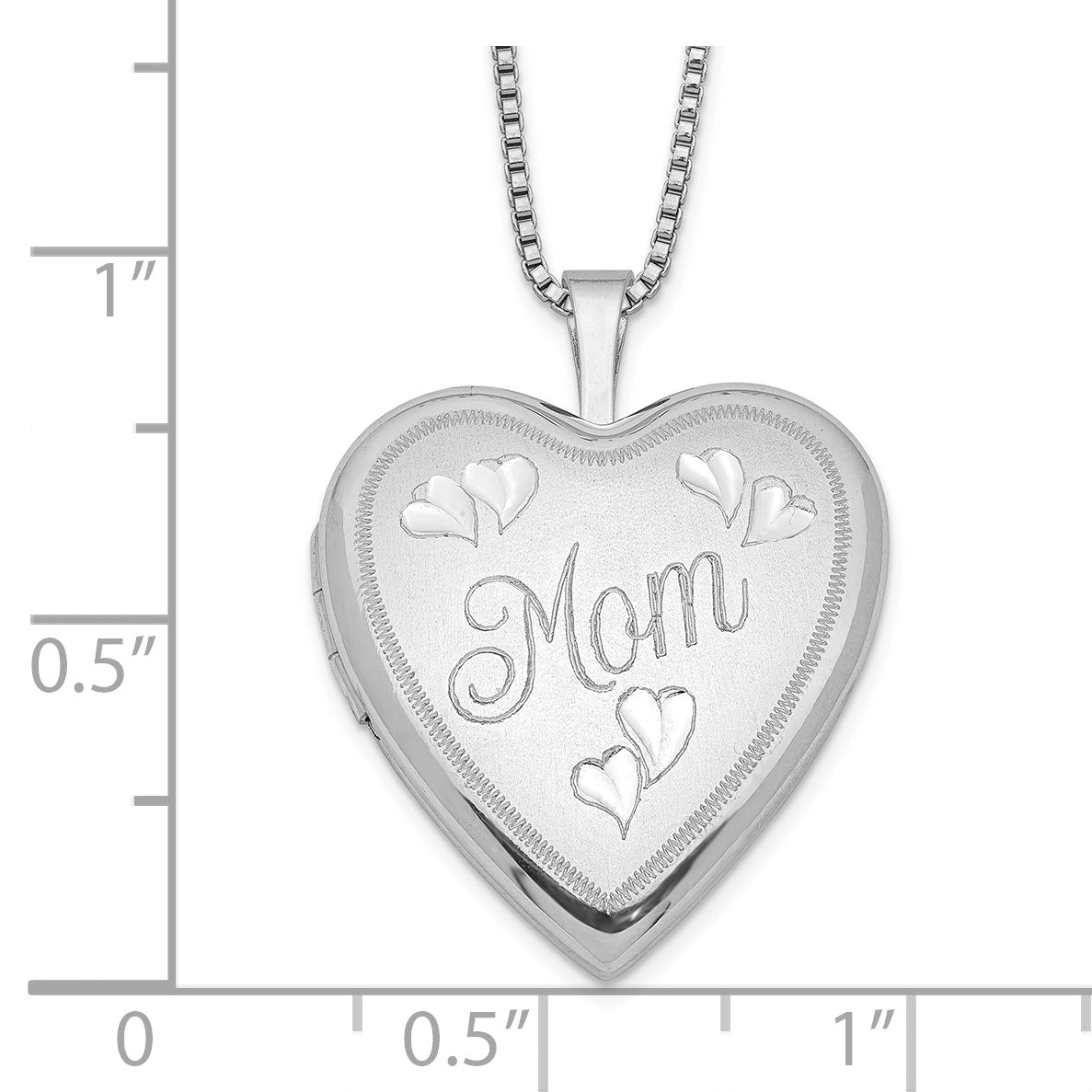 Sterling Silver Rhodium-Plated 20mm Mom Heart Locket Necklace