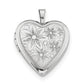 Sterling Silver Rhodium-Plated 20mm With Daisies Heart Locket Necklace