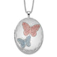 Sterling Silver Rh-Plated 26mm Enameled Butterfly Oval Locket Necklace