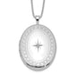 Sterling Silver Rhod-Plated 26mm Circle Border Diamond Oval Locket Necklace