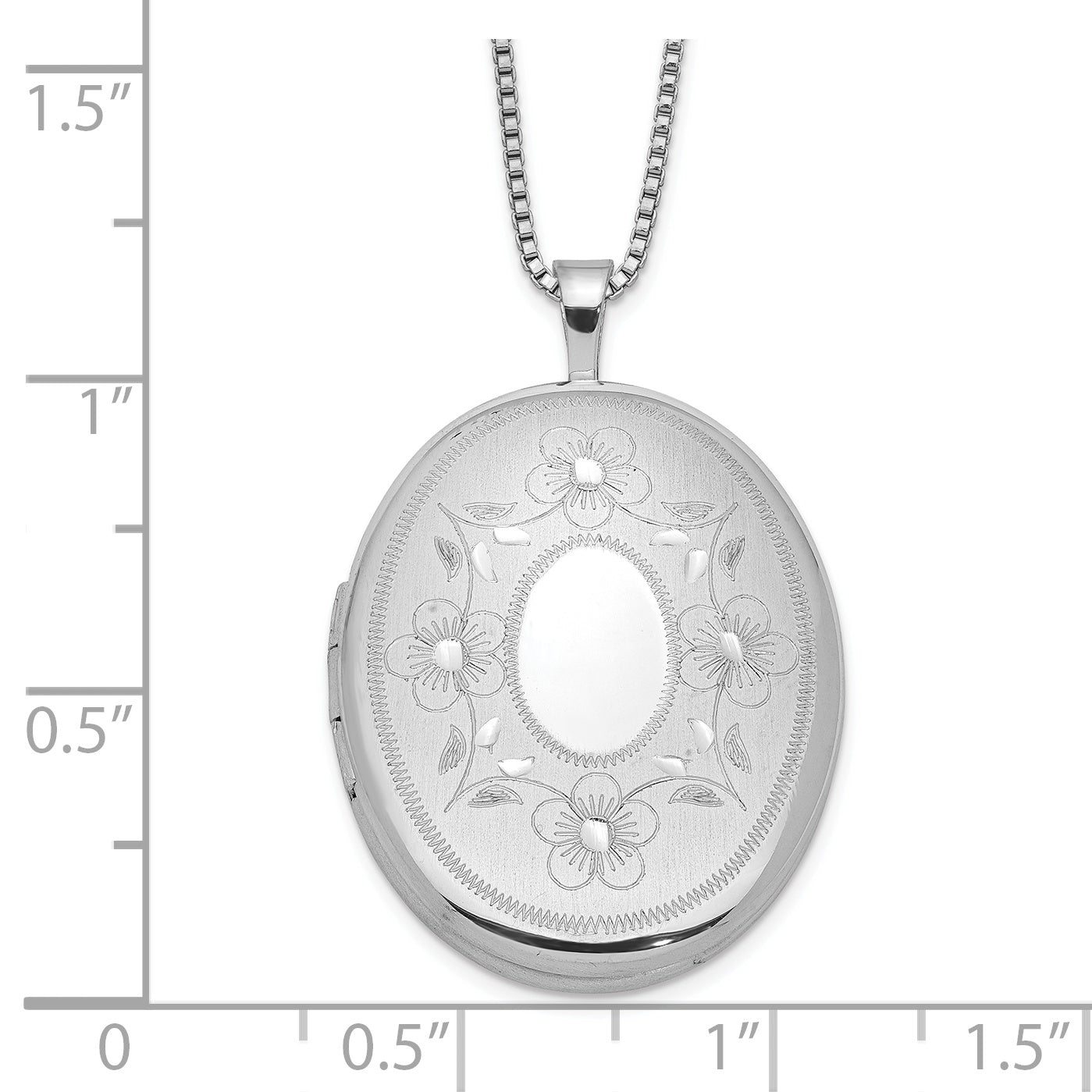 Sterling Silver Rh-Plated 26mm Floral Oval Locket Necklace