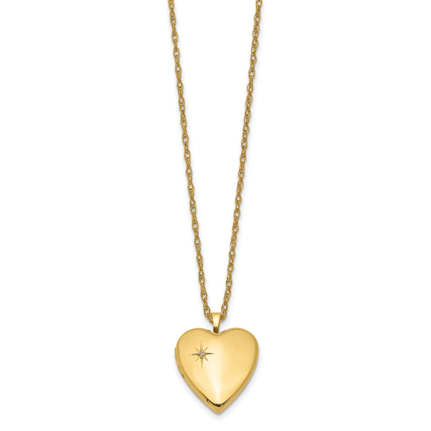 Gold Filled 14/20 1/20 20mm Polished/Satin Diamond Star Heart Locket Necklace