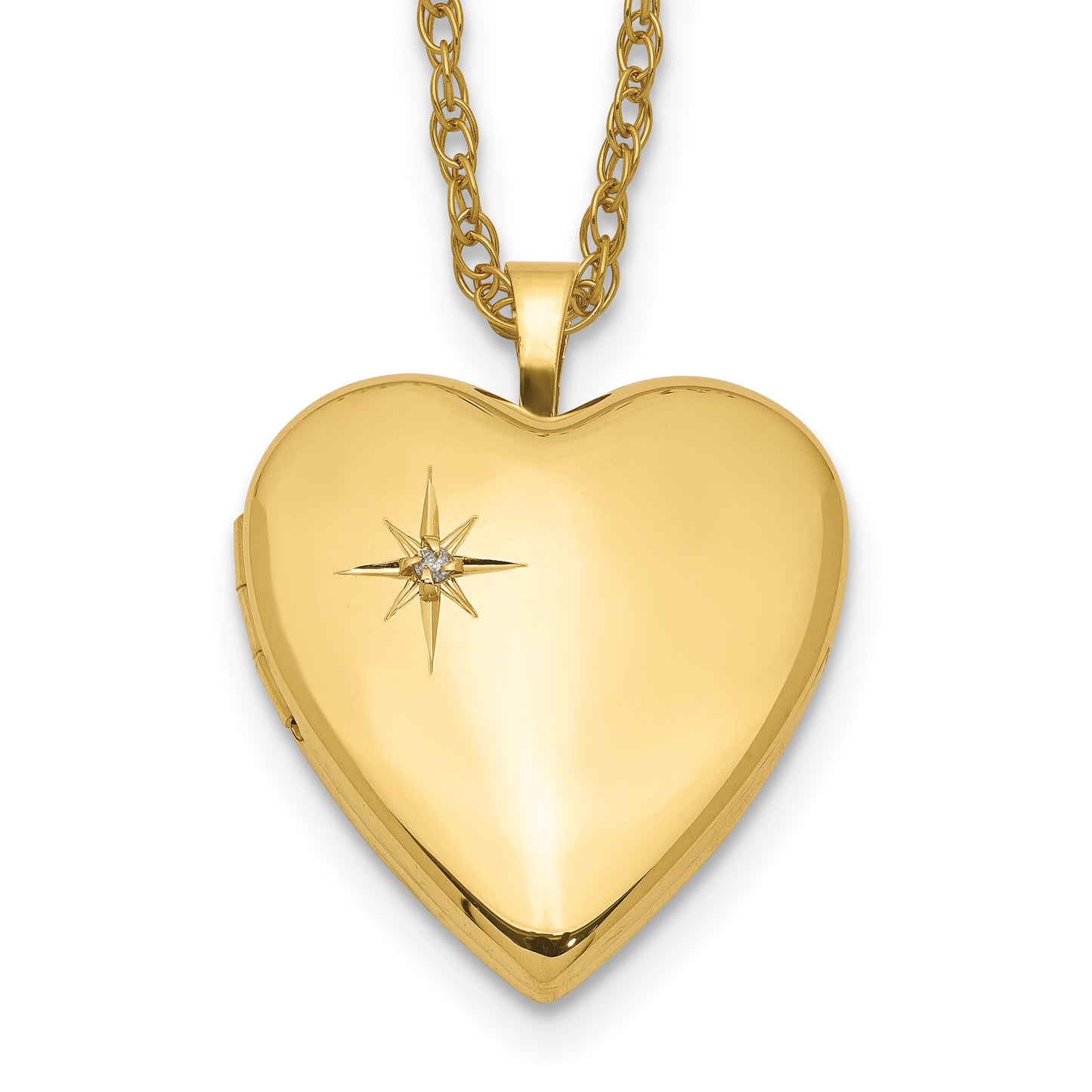 Gold Filled 14/20 1/20 20mm Polished/Satin Diamond Star Heart Locket Necklace