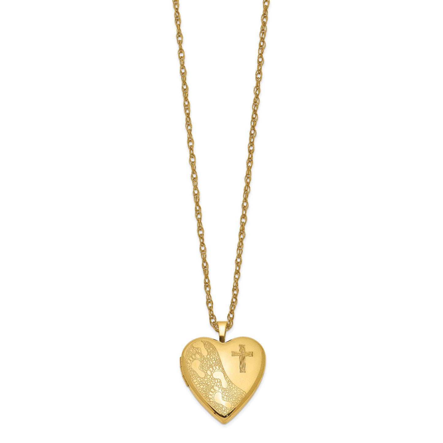 Gold Filled 14/20 1/20 20mm Cross & Footprint Heart Locket Necklace