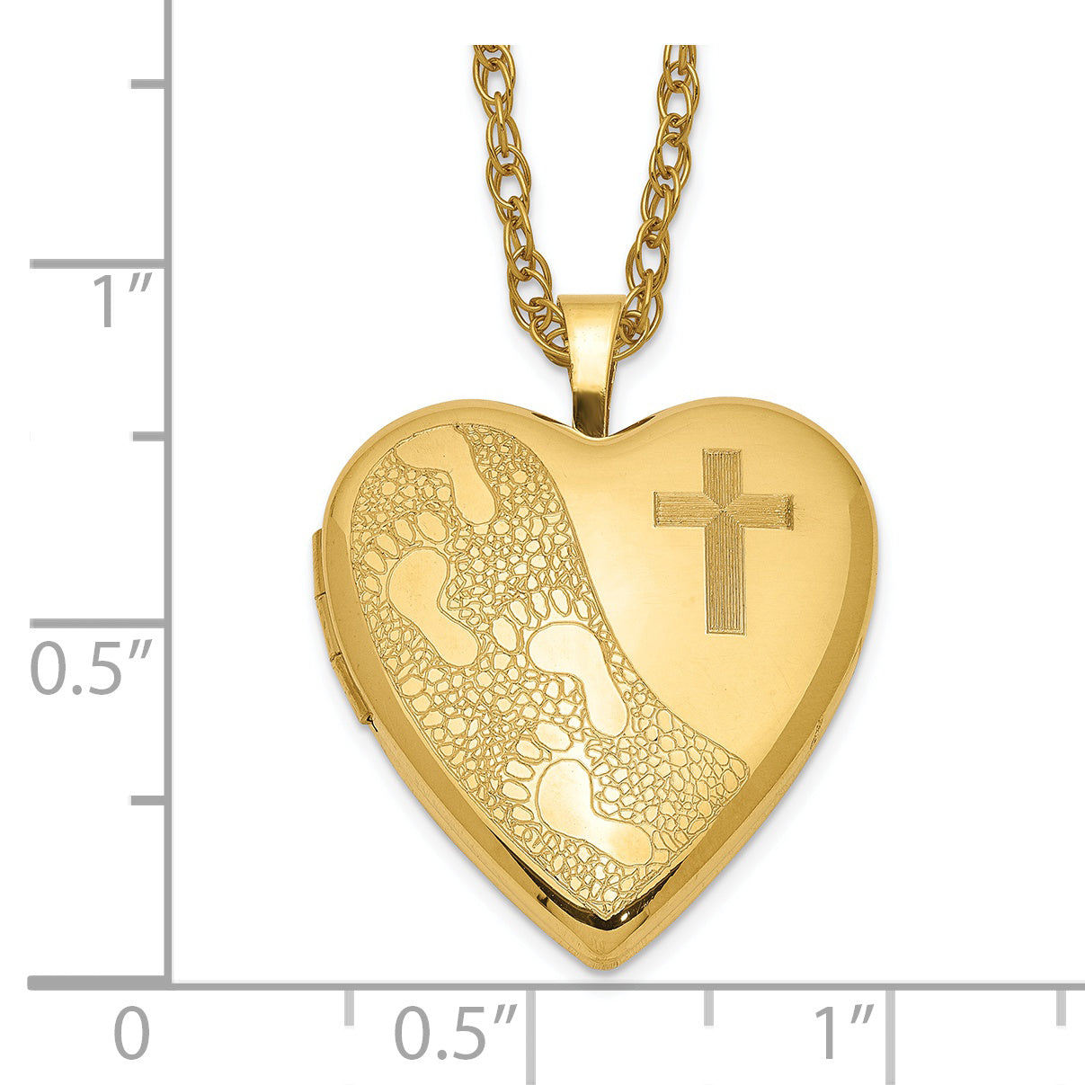 Gold Filled 14/20 1/20 20mm Cross & Footprint Heart Locket Necklace