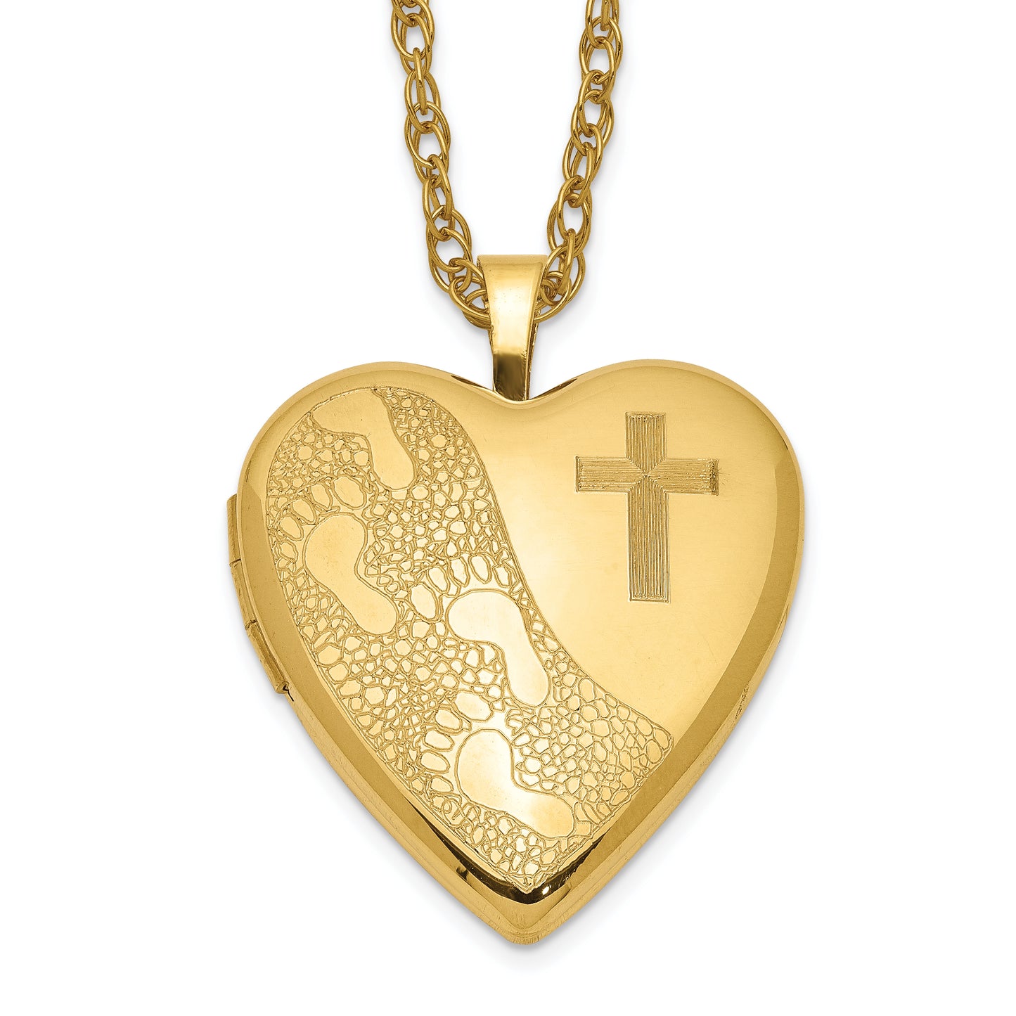 Gold Filled 14/20 1/20 20mm Cross & Footprint Heart Locket Necklace