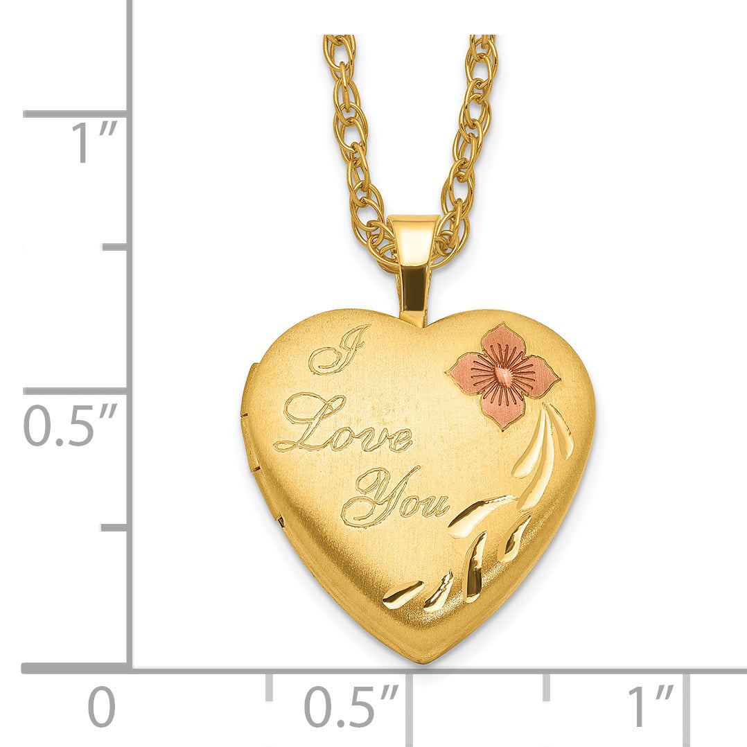 Gold Filled 14/20 1/20 16mm Enameled Flower I Love You Heart Locket Necklace