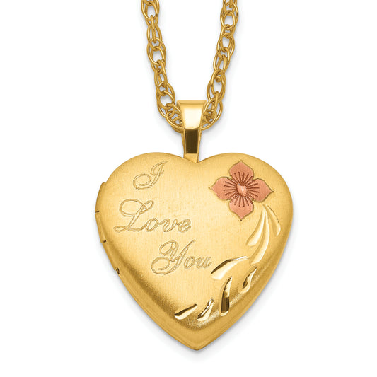 Gold Filled 14/20 1/20 16mm Enameled Flower I Love You Heart Locket Necklace