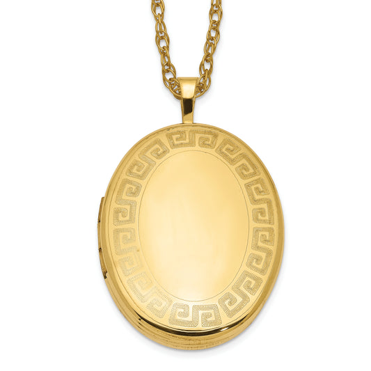 Gold Filled 14/20 1/20 26mm Greek Key Border Oval Locket Necklace