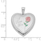 Sterling Silver Rhodium-Plated 24mm Enameled Rose Heart Locket