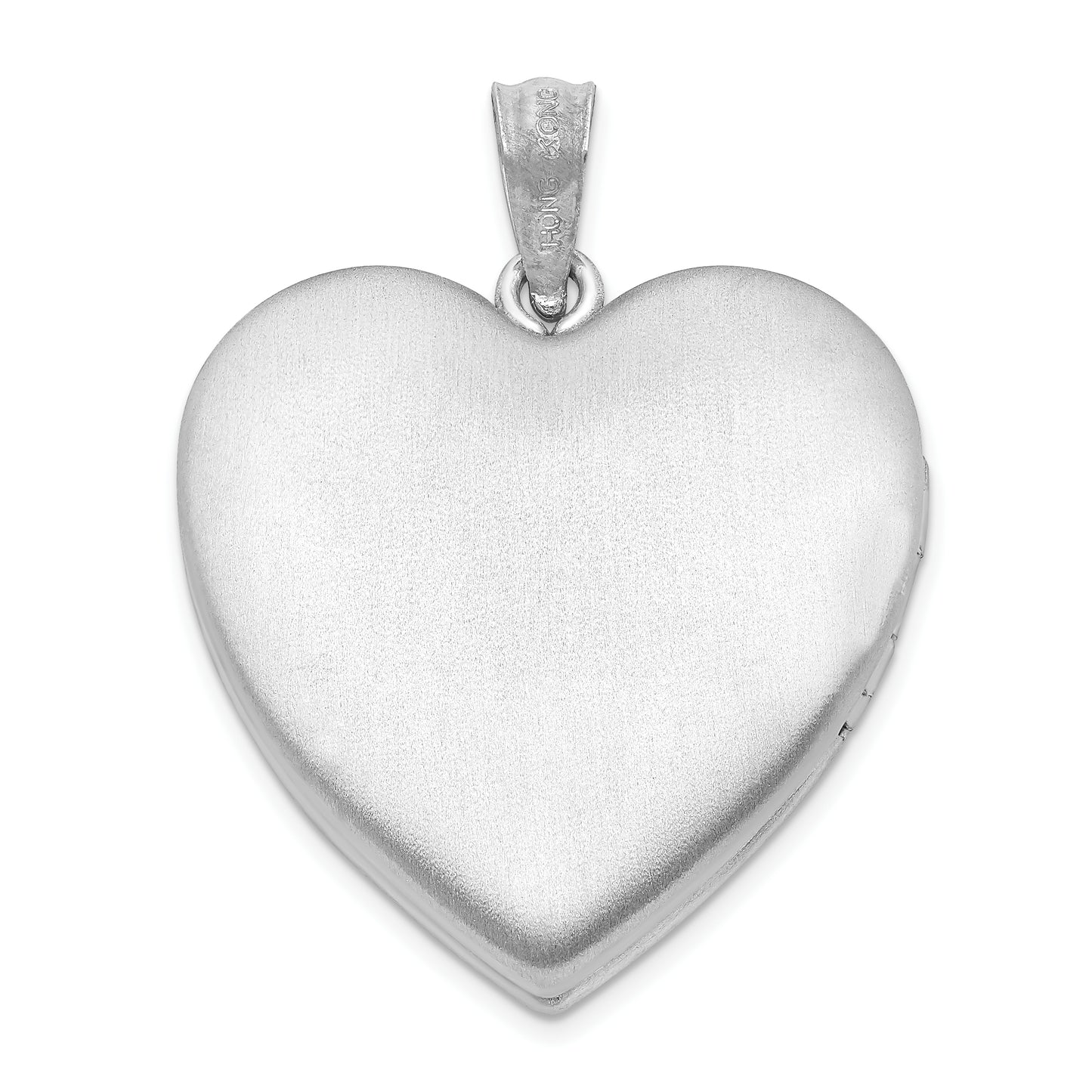 Sterling Silver Rh-Plated 24mm Satin & D/C W/ Diamond Cross Heart Locket