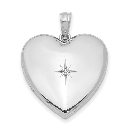 Sterling Silver Rhod-Plated 24mm W/ Diamond Star Design Heart Locket