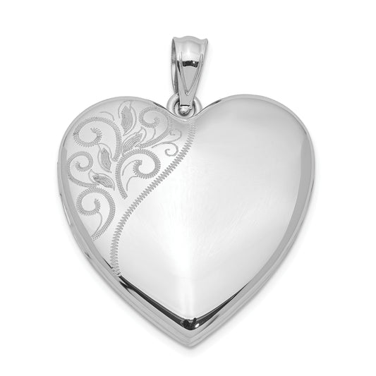 Sterling Silver Rhodium-Plated 24mm Polished Swirl Heart Locket