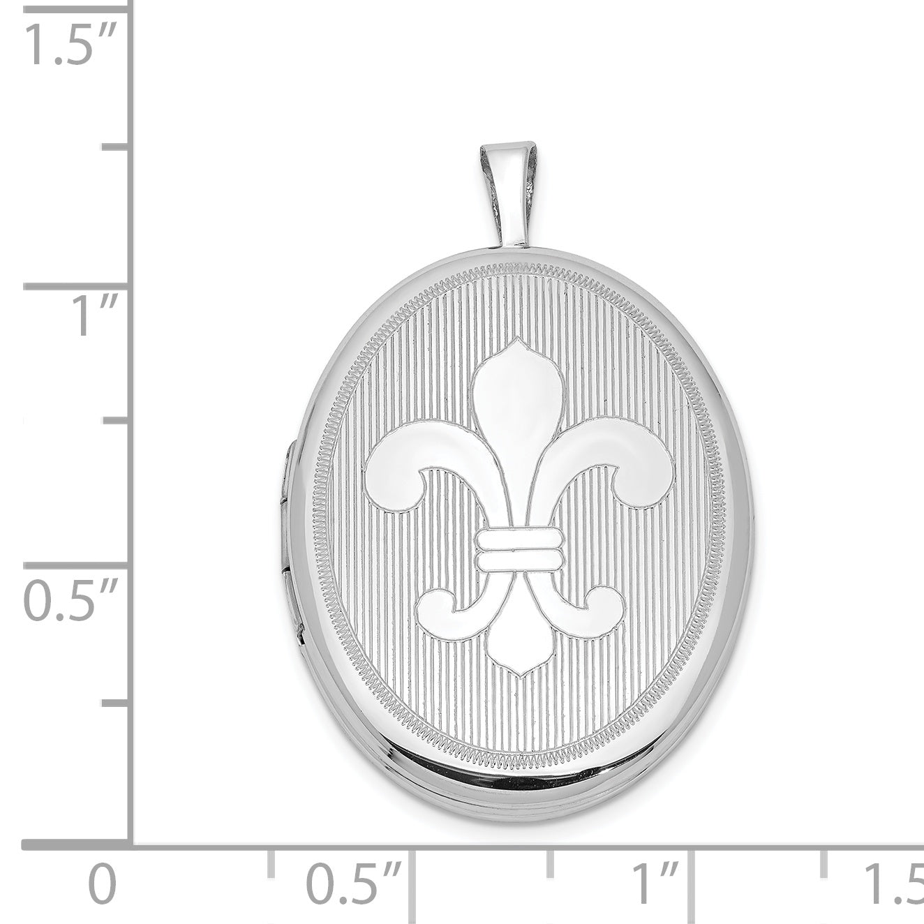 Sterling Silver Rhodium-Plated 26mm Fleur De Lis Oval Locket