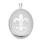 Sterling Silver Rhodium-Plated 26mm Fleur De Lis Oval Locket