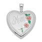 Sterling Silver Rhodium-Plated 24mm Enameled Floral Mom Heart Locket