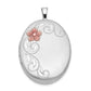 Sterling Silver Rhod-Plated 26mm Satin Enameled Flower Scroll Oval Locket