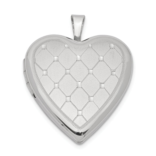 Sterling Silver Rhodium-Plated 20mm Quilt Design Heart Locket